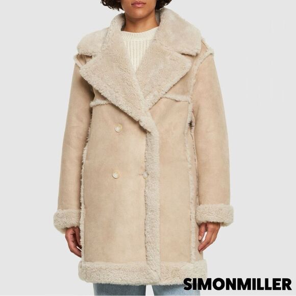 Simon Miller **NWT** Midi Jetz Faux-Fur Shearling Coat in Milk (Beige/Cream) - Picture 2 of 16